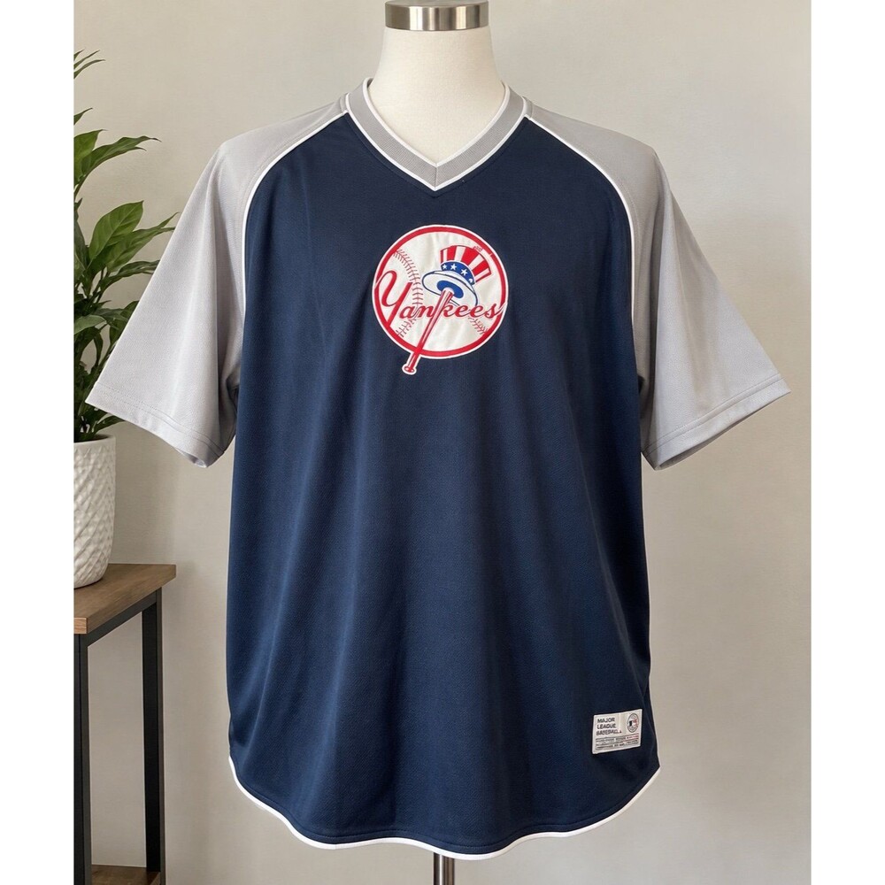 Vintage New York Yankees True Fan MLB Jersey Shirt XXL 2XL Navy Gray 90s/Y2K